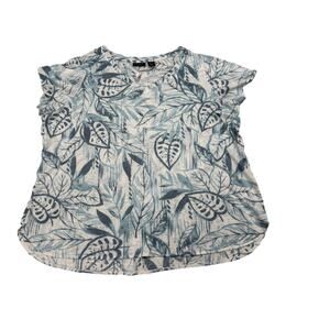 Tahari Women’s 2X 100% Linen Top Leaf Print Island Vacation Coastal Grandma Boho